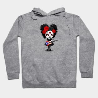 Sugar Skull Girl Playing Puerto Rican Flag Guitar Hoodie